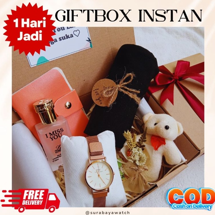 Super HitsBb0B5 (PAKET F) GIFTBOX HAMPERS JAM TANGAN CEWEK HIJAB rantai pasir kado ulang tahun pacar