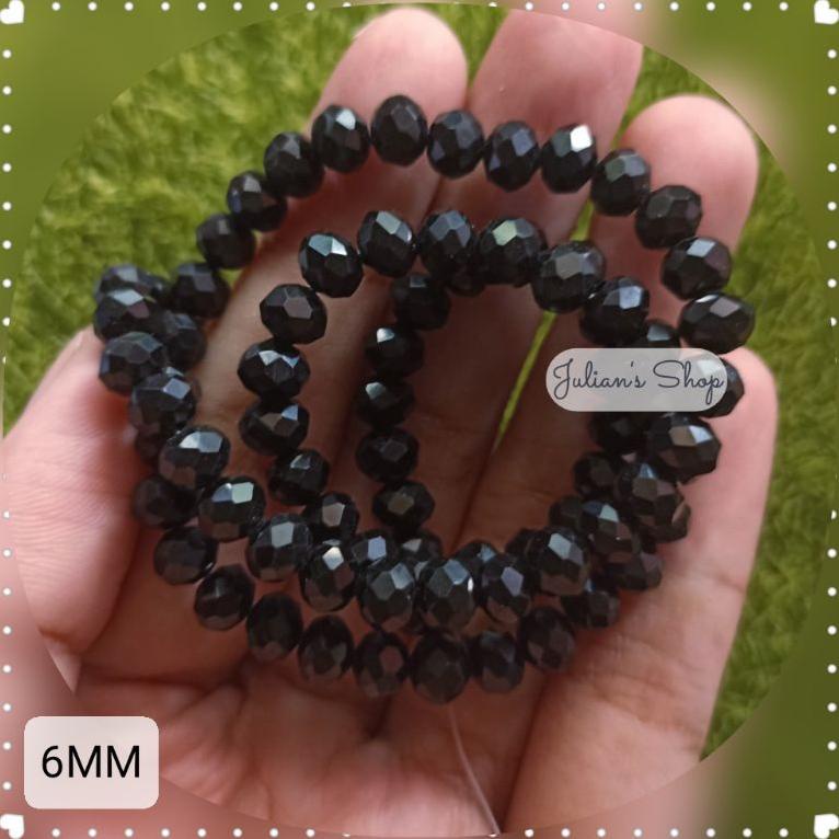 Diskon [1 String] Manik Mote Kristal Ceko Bakpao Donat Hitam Pekat Metalik Kkt