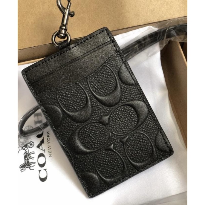 

Coach Lanyard Id Signature Embossed Black Leather Original 100%