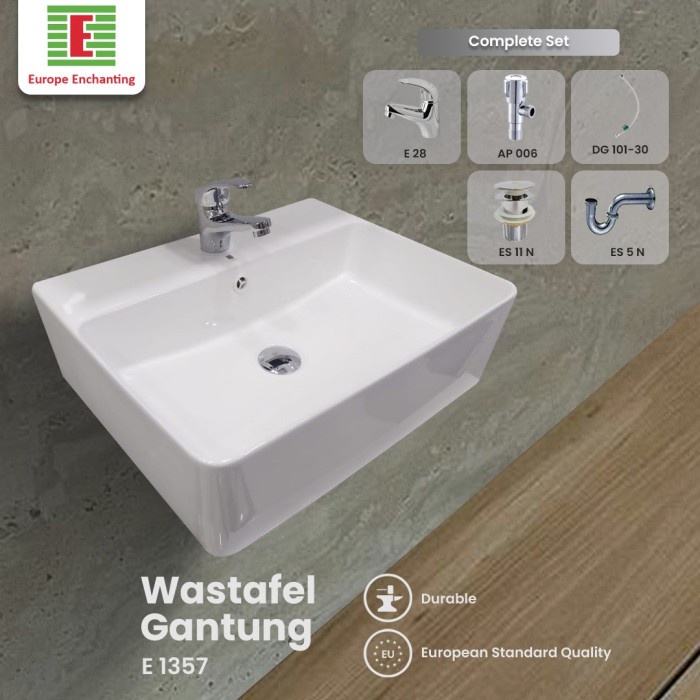 Terlaris Set Wastafel Gantung Kotak Keramik Europe Enchanting E1357Set