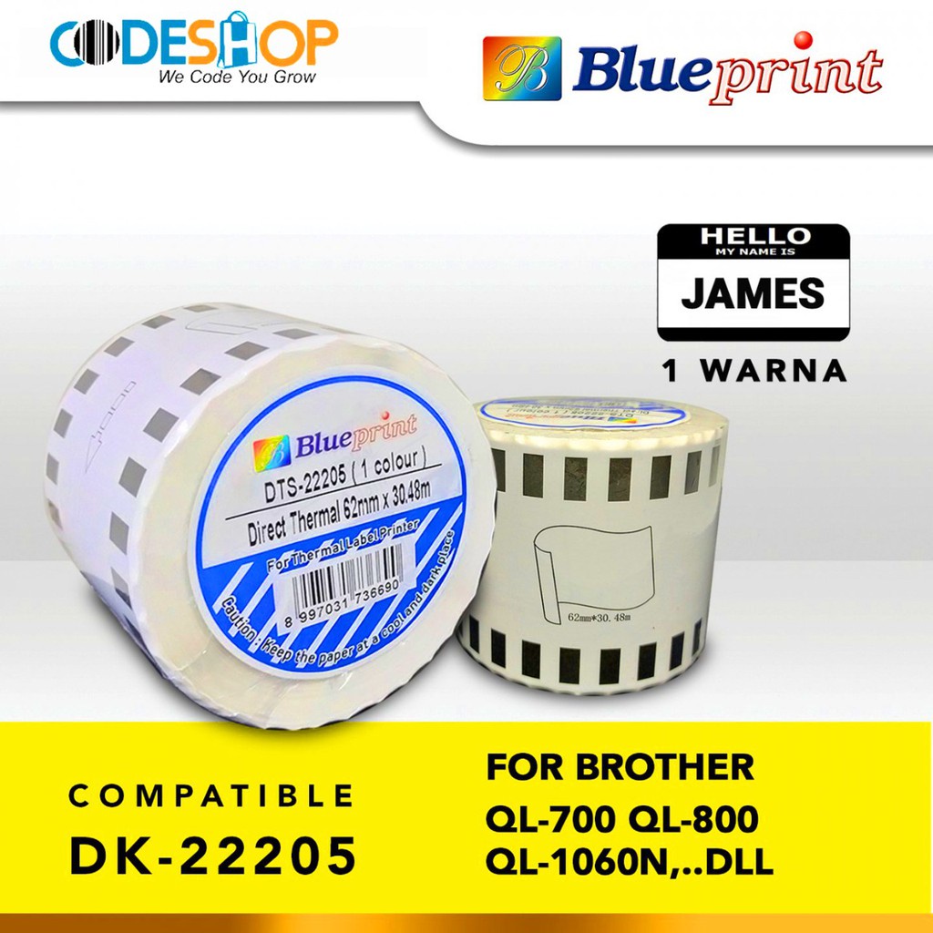 

Label Barcode 22205 BLUEPRINT 62x30,48m Continuous stiker Roll Brother