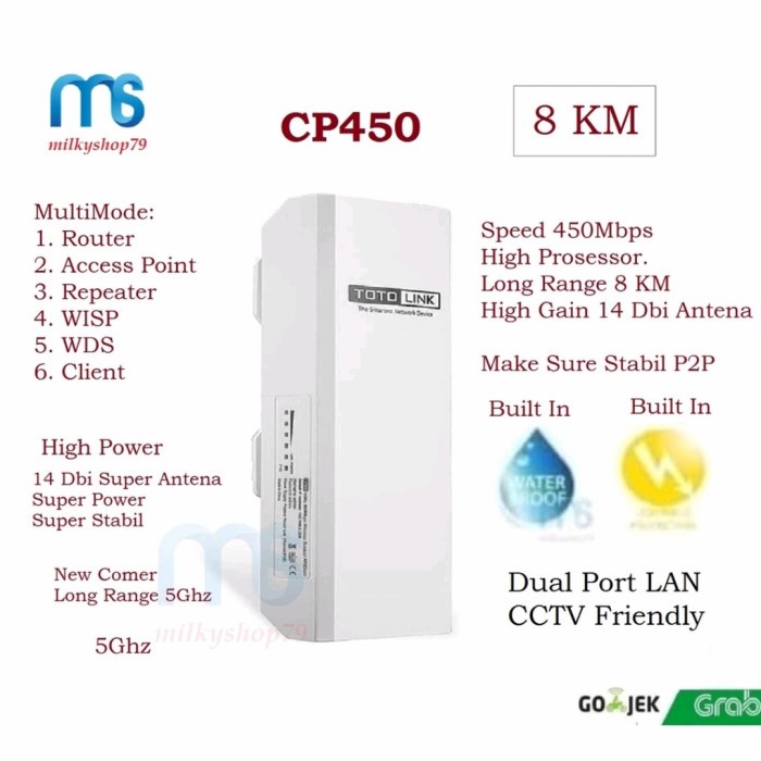 Terlaris Totolink Cp450 P2P 5Ghz High Super Power Long Range 8Km 450Mbps