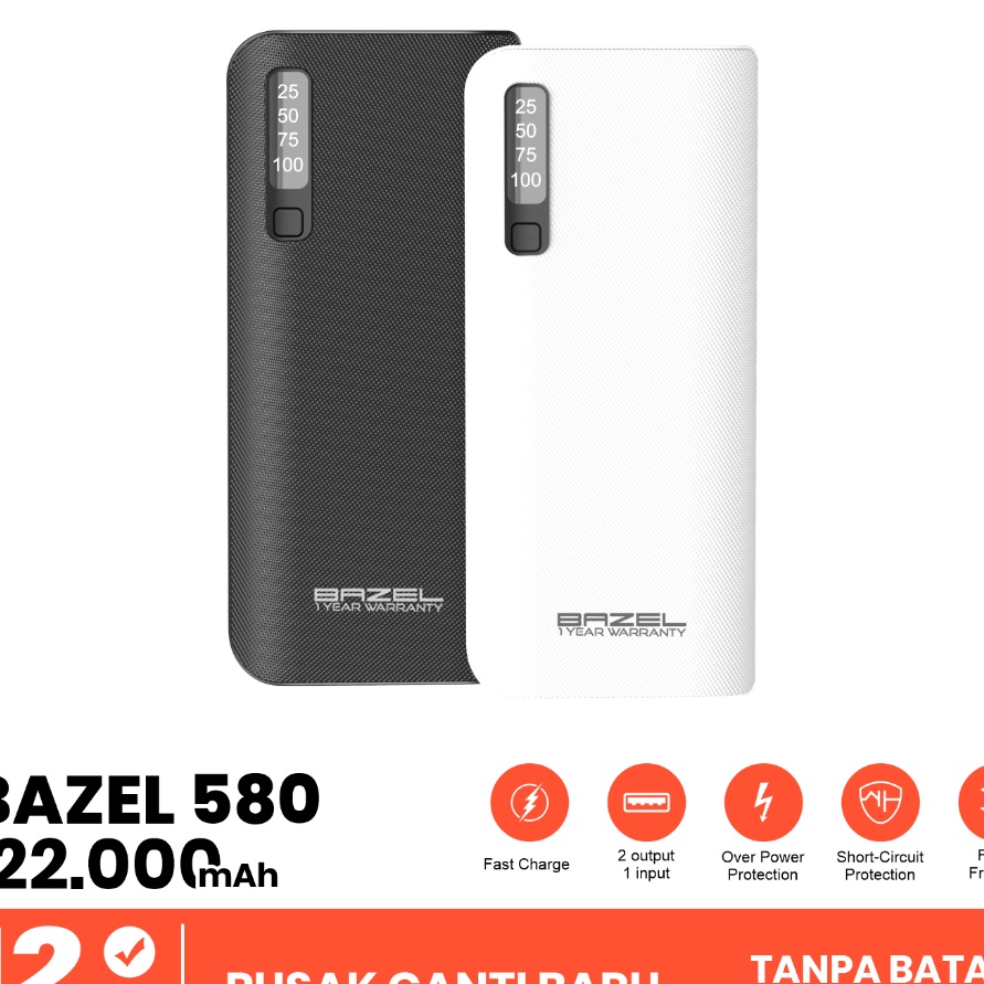 (❦L☞J) Bazel 580 Series  Powerbank 22000 mAh Digital Display  Small Power Bank Garansi Resmi 1 Tahun