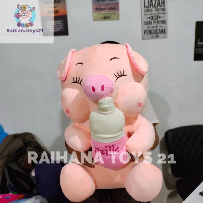Boneka babi jumbo pegang dot susu / Boneka babi gemoy jumbo