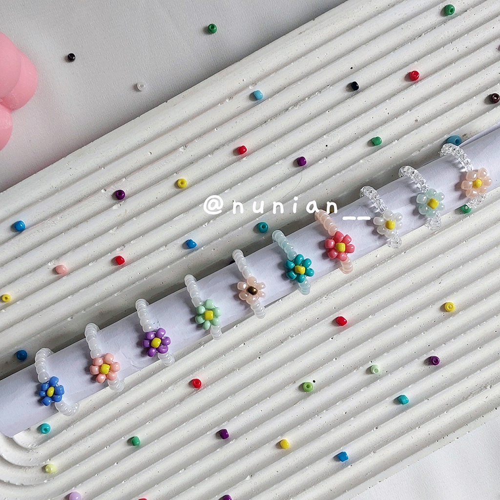 Cincin Manik Manik Bunga Daisy Korea Aesthetic