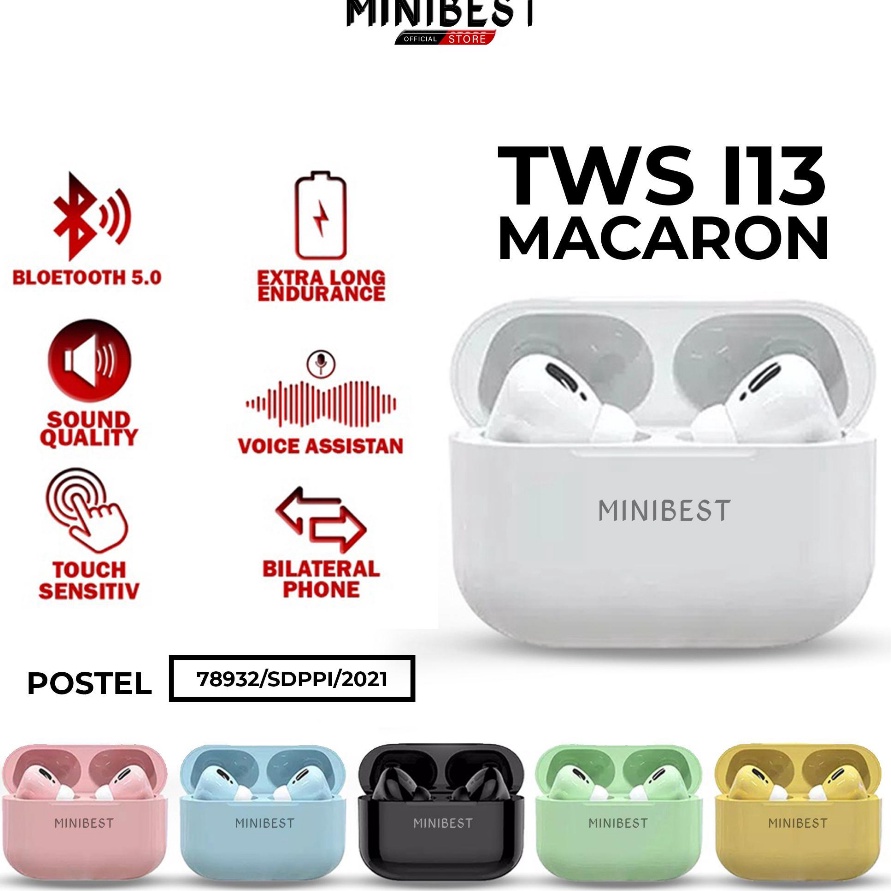 (☆-RHZ㊠> Minibest Headset Bluetooth Inpods I12 & I13 PRO Earphone Bluetooth Wireless Android MB-555 