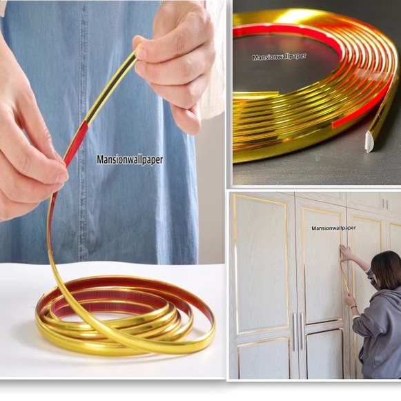 [❦LQ.☆R> List Emas Gold Silver Hitam Dekorasi Aksesoris Dinding 3D Sticker Pinggir Wallpaper Bingkai