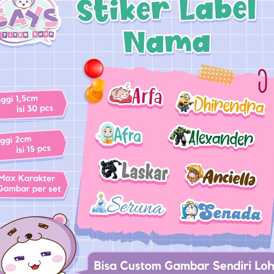 

[OL♫/L☼> Stiker Label Nama Anak Custom Waterproof Murah- top.produks.!