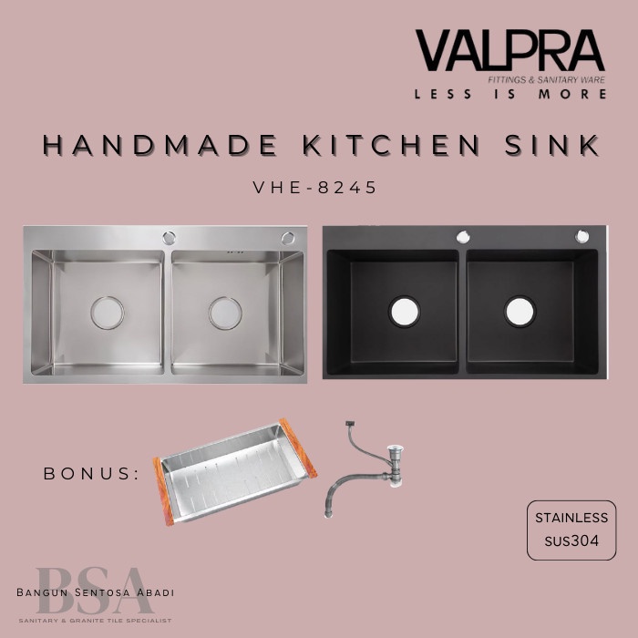 Bestseller Kitchen Sink Stainless 2 Lubang Hitam + Bak Cuci Piring Valpra Black