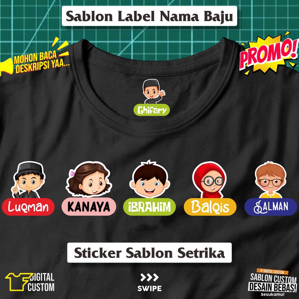 

[PROMO NH2H] Stiker Kain Label Nama Baju Karakter Anak Sekolah Pesantren Asrama Name Tag Laundry Sticker Sablon Setrika DTF IF Digital Custom Siap Press Part 2 BKT
