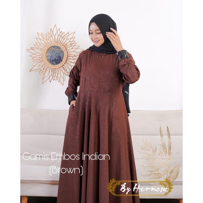 TERLARIS - TERBARU GAMIS HERMOSA MOTIF INDIAN COKLAT TUA/GAMIS COKLAT TUA HERMOSA