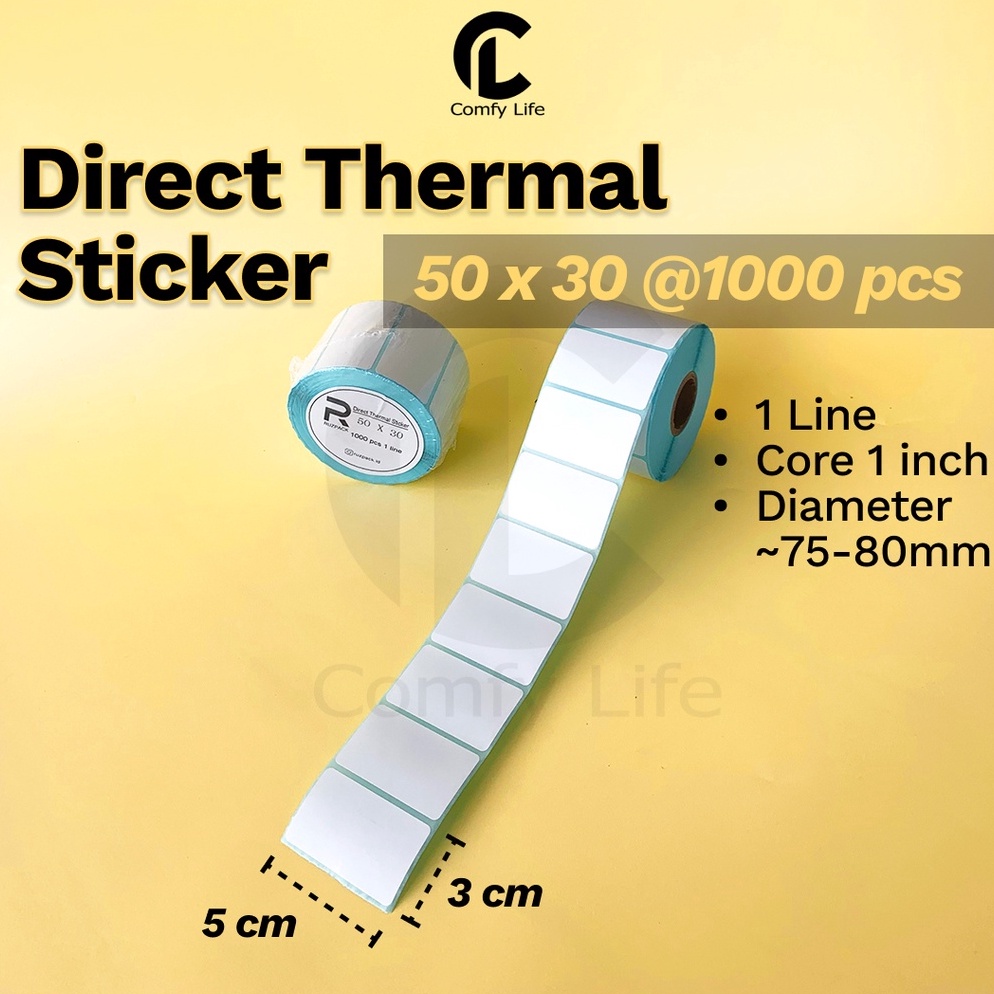 

[PROMO WG7H] DIRECT THERMAL STICKER [50x30 MM] KERTAS LABEL STIKER BARCODE 1 LINE 1000 PCS Must Buy