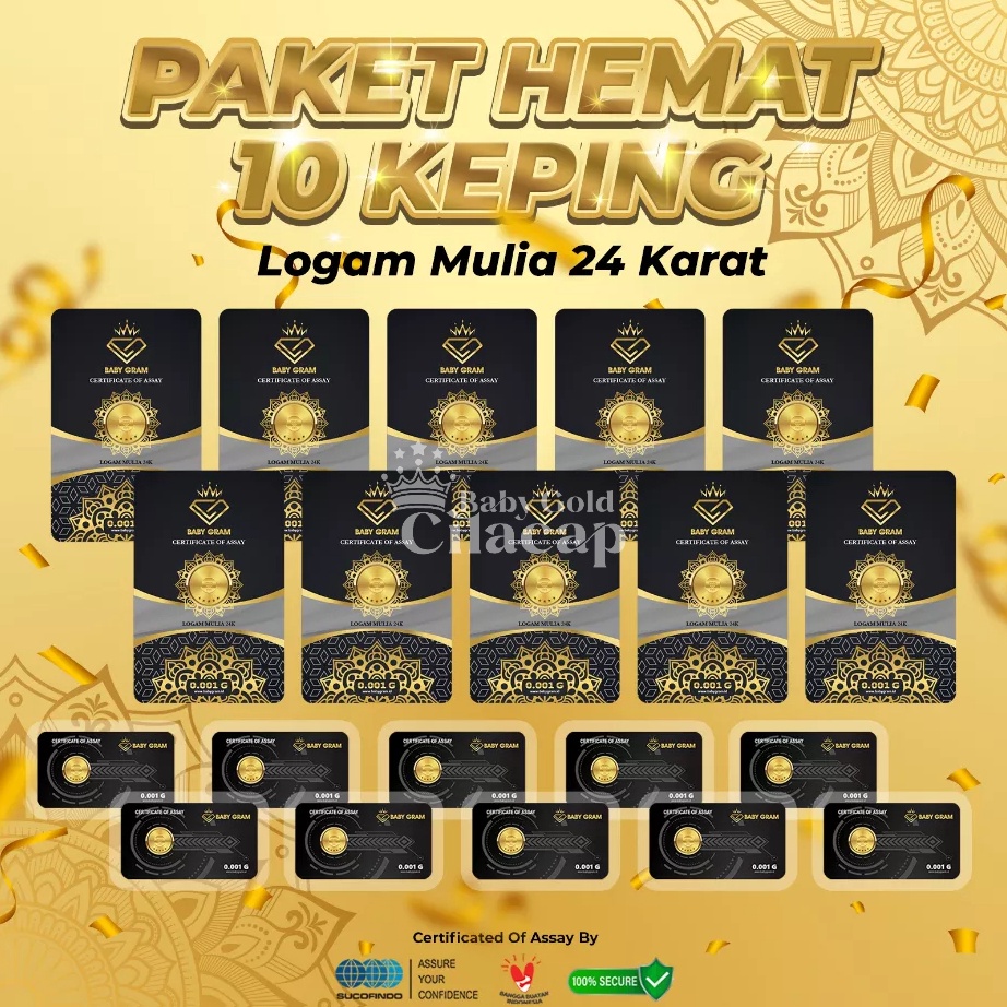 Promo SekarangQ6c6B Baby Gram Emas 0.001gr Logam Mulia 24 Karat Isi 10 Keping