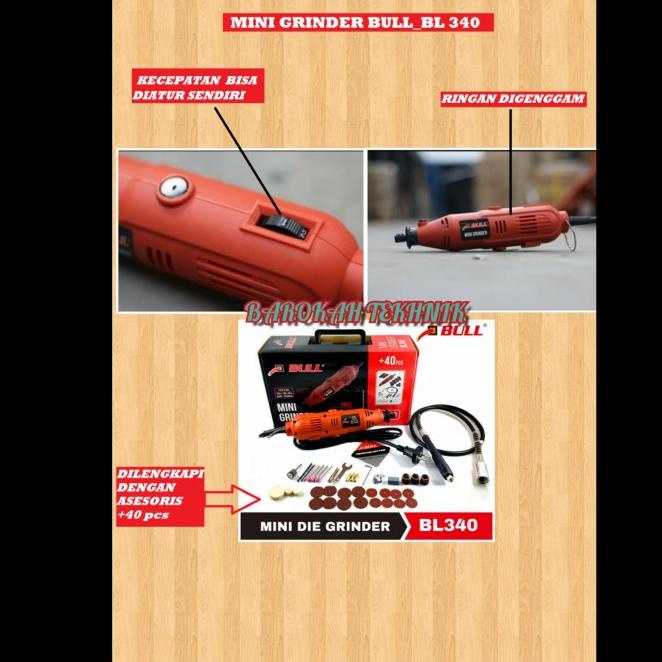 Mesin Mini Die Grinder Bull Bl340 Set 40 Pcs Gerinda-Bor Mini