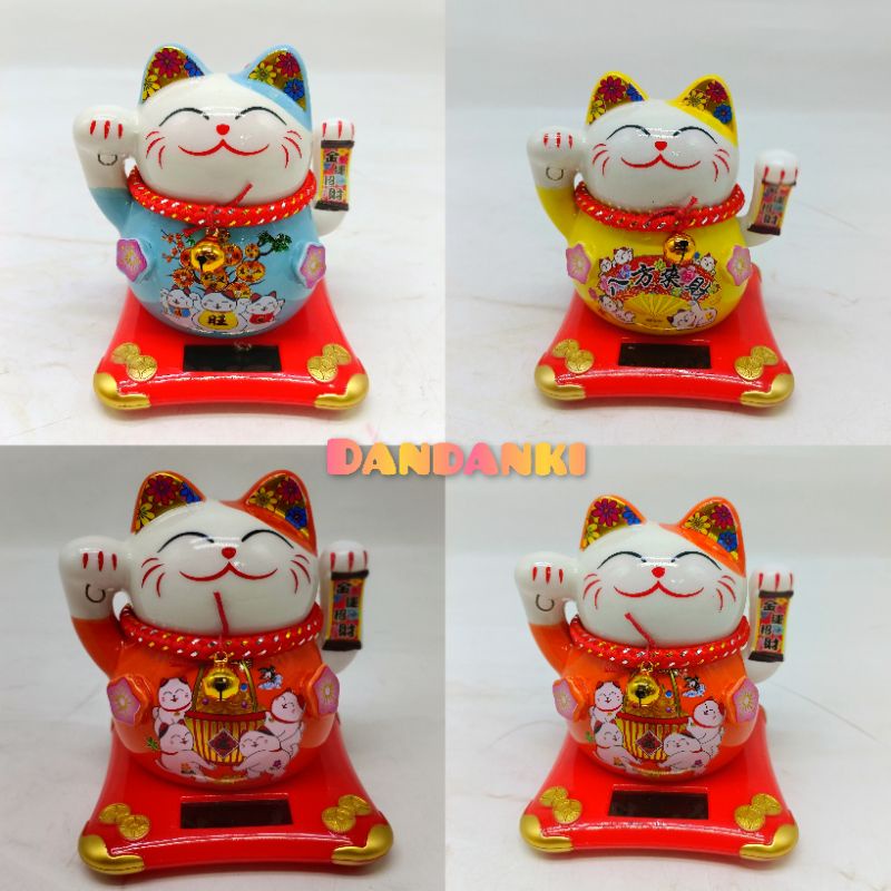 Patung hiasan kucing fengshui hoki rezeki bahan keramik solar