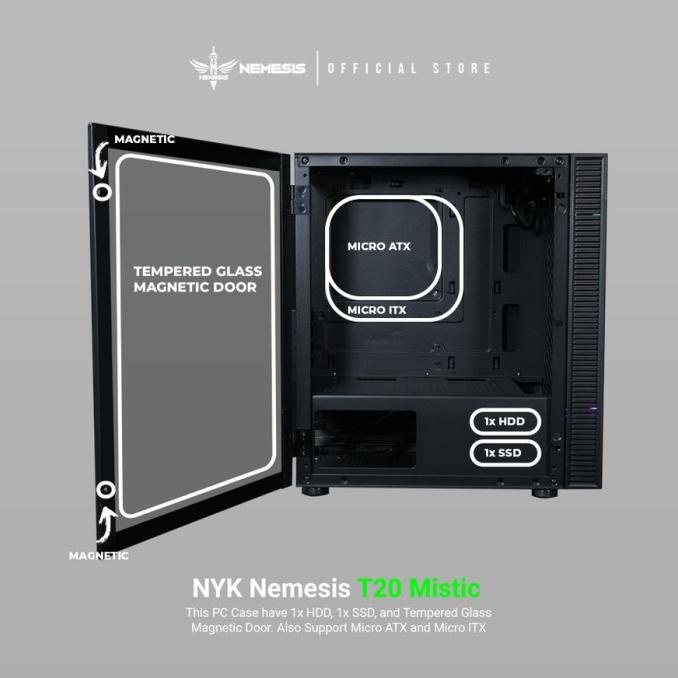 Casing Gaming Nyk Mistic T20 Micro Atx Glass Led Rgb - Pc Case