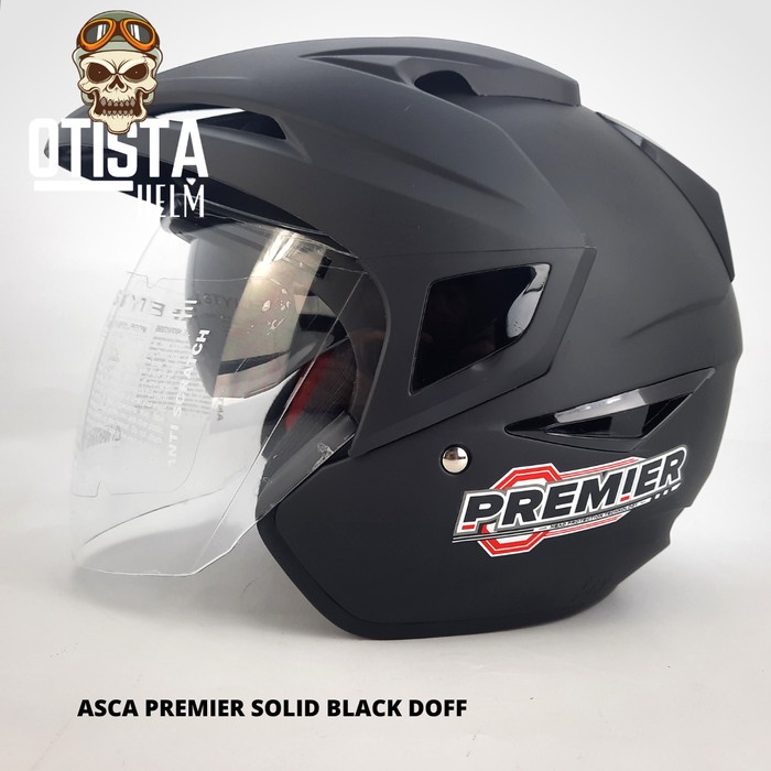 Helm Half Face Asca Premier Solid Black Doff Hitam Matte All Size Xl