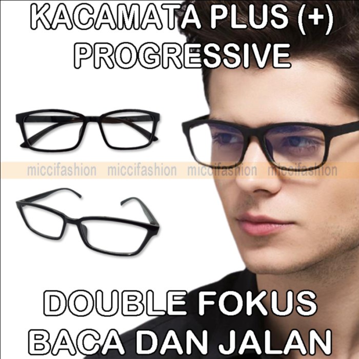 Terlaris Kaca Mata Baca Plus (+) 2 Fungsi Progresive Pria Wanita Kacamata Plus