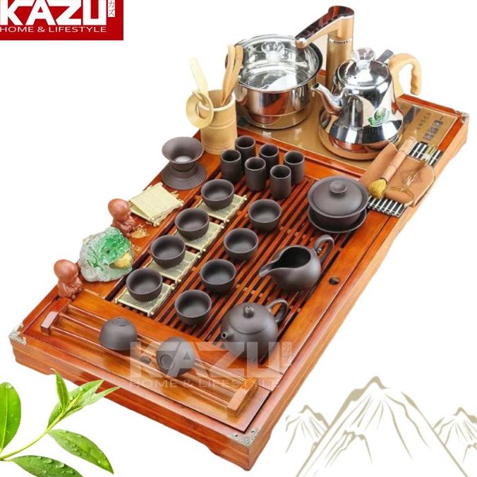 CHINESE TEAPOT TRAY SET C17 ELECTRIK KUNGFU TRAY POT TEA SET MEJA KAYU