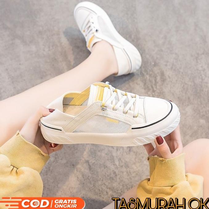 sepatu kets putih wanita import sandal slop slip on antislip korea ori