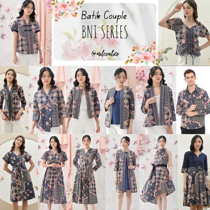 DRESS BATIK MODERN NAVY PINK / BAJU COUPLE KELUARGA IMLEK VALENTINE