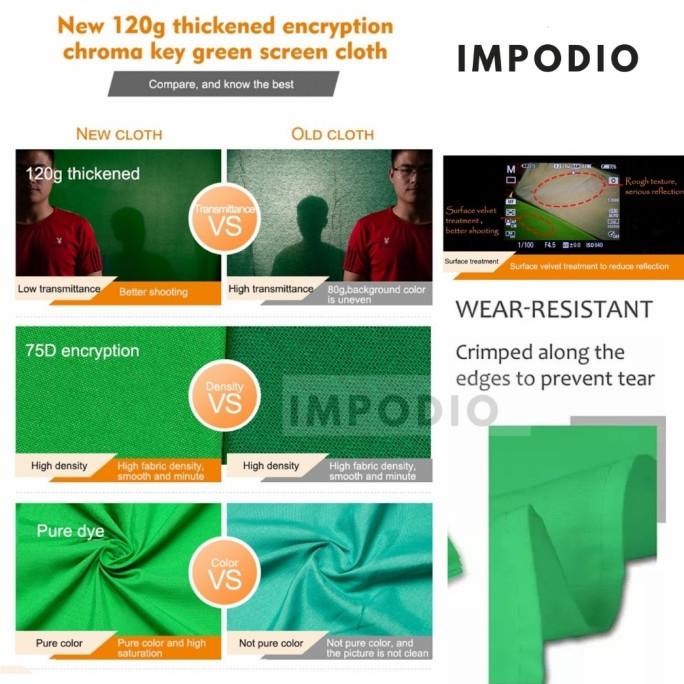 Greenscreen kain hijau IMPODIO Profesional studio Grade - Lebar 3m