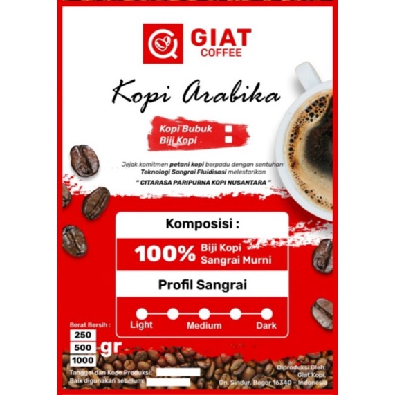 

Kopi Arabika Temanggung Natural| Giat Coffee Arabika Temanggung Natural 250 gram | 250gr