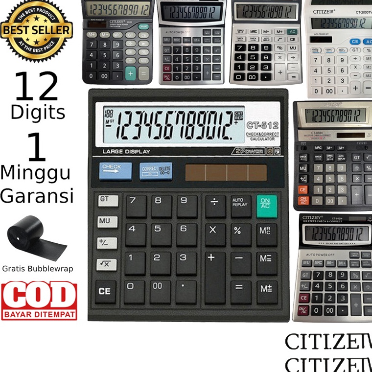 

8.8 Brands Festival Kalkulator CITIZEN 12 Digit - Calculator Check Dual Two 2 Power