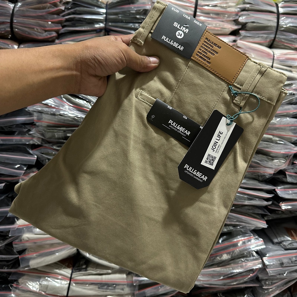 Celana Chino Panjang Pria Coklat Susu Coksu Big Size Jumbo Branded PULL AND BEAR