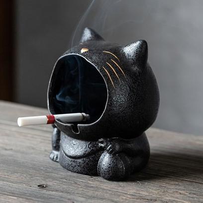 Asbak Unik Model Kucing - Stoneware Cute Standing Cat Ash Tray