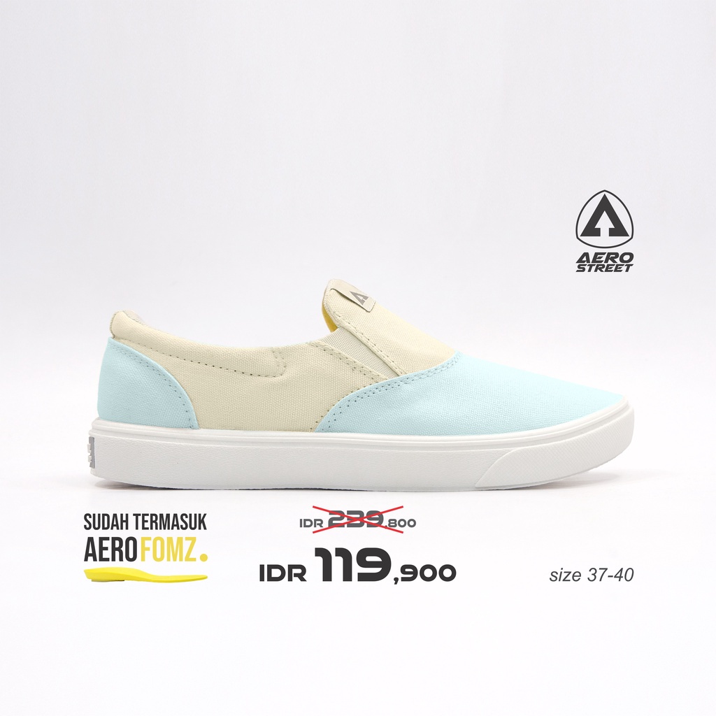 Aerostreet 37-40 Comfy Biru Kuning Pastel - Sepatu Slip On Slop Casual Sneaker Pria Wanita