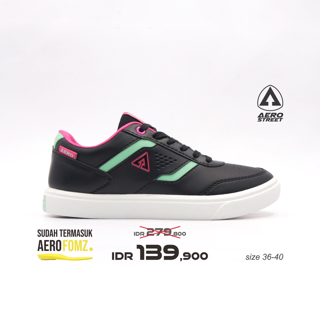 Aerostreet 36-40 Tokyo Hitam Fushia - Sepatu Sneakers Casual Pria Wanita Aero Street 21II210