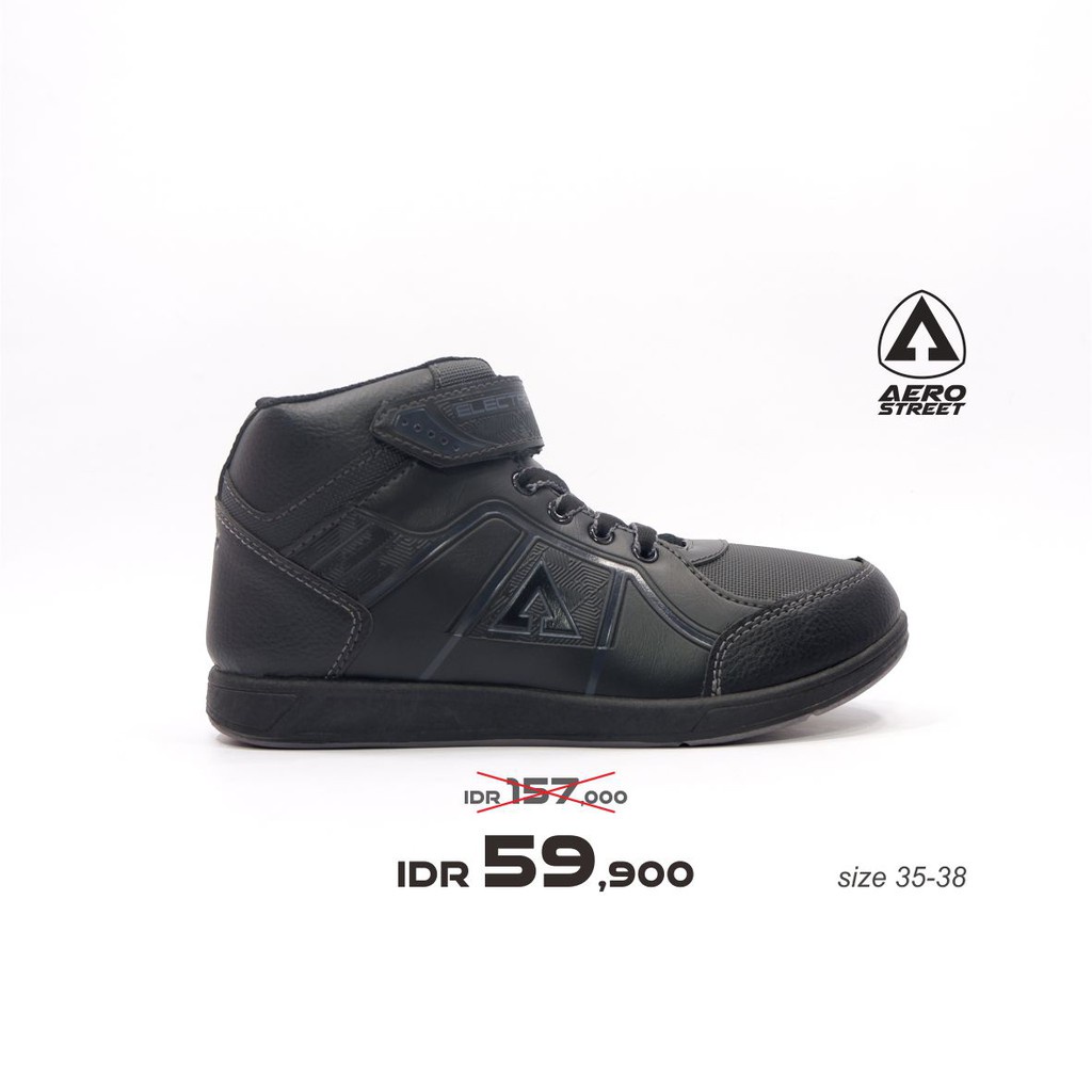Aerostreet 35-38 Electro Full Black - Sepatu Sneakers Casual Sport Sekolah Pria Wanita Aero Street