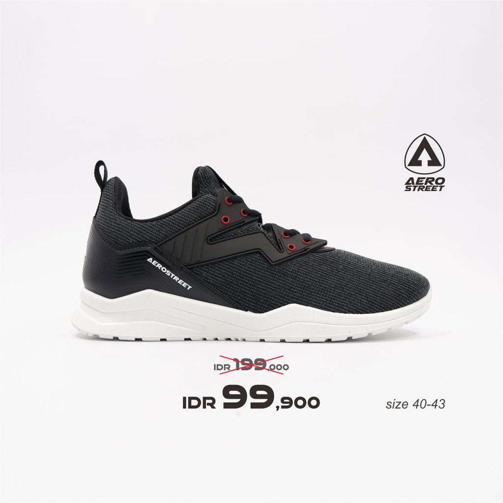 Aerostreet 40-43 Alpha Hitam - Sepatu Sneakers Casual Sport Sekolah Pria Wanita Aero Street