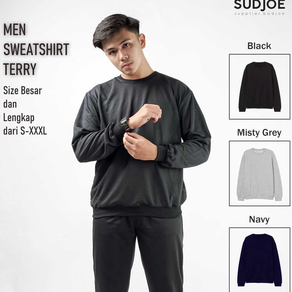 Big Sale Sweater Crewneck Polos Pria Bahan Baby Terry Ukuran S-XXXL Baru