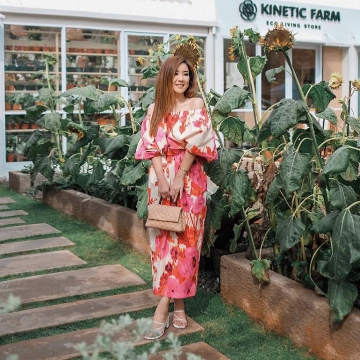 VH945 pink flower sabrina dress wanita / casual seo ye ji dress women import BIG SALE