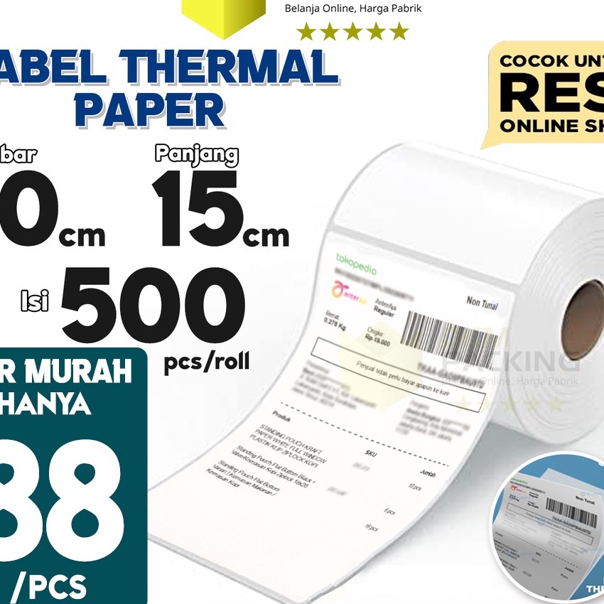 

(EK☞.H➤) Label Stiker Thermal Paper A6 10x15mm 100x150 cm Sticker Barcode Resi RUSFET TERMURAHkekiniian.!!