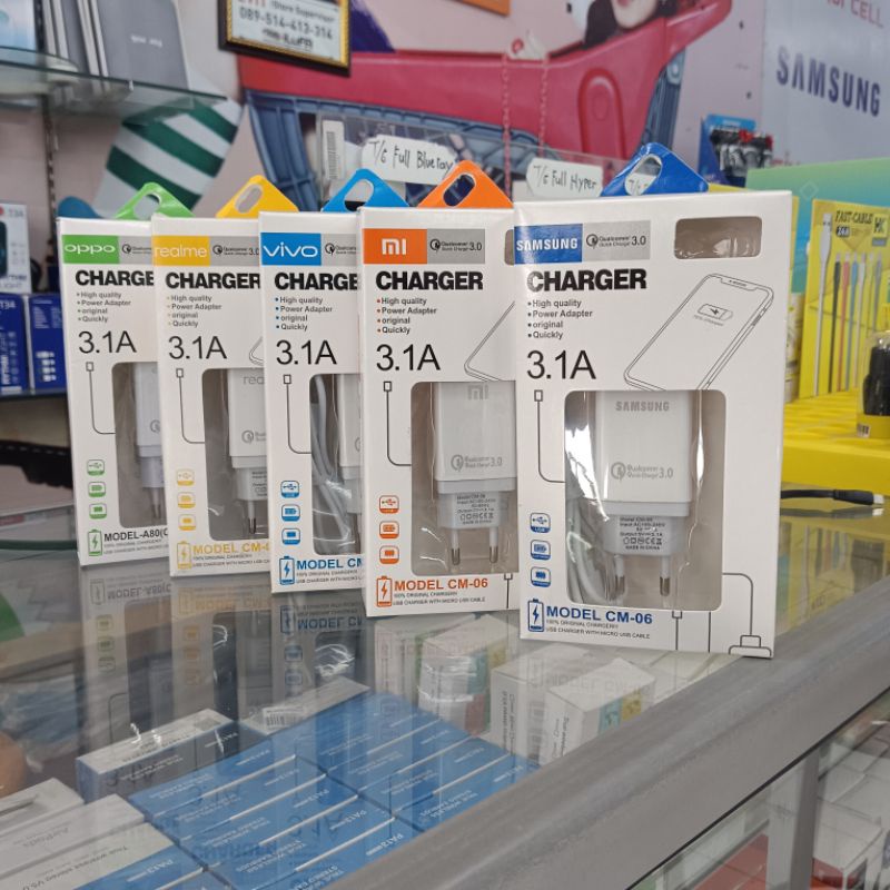 CHARGER CAS HP + KABEL MICRO 3A FAST CHARGING