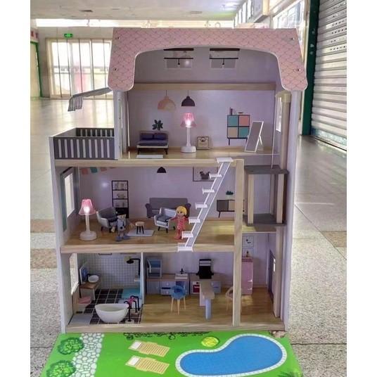 Playtive Dollhouse Mainan Rumah Boneka -Mainan Barbie Kayu Halus