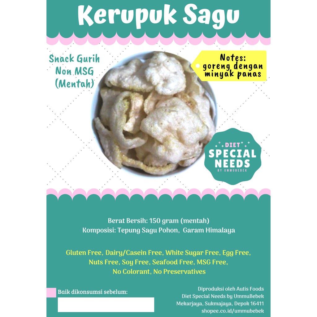 

Kerupuk Sagu Mentah Gurih Non Msg - Gluten Free, Egg Free, Sugar Free, No Bleng - Special Needs