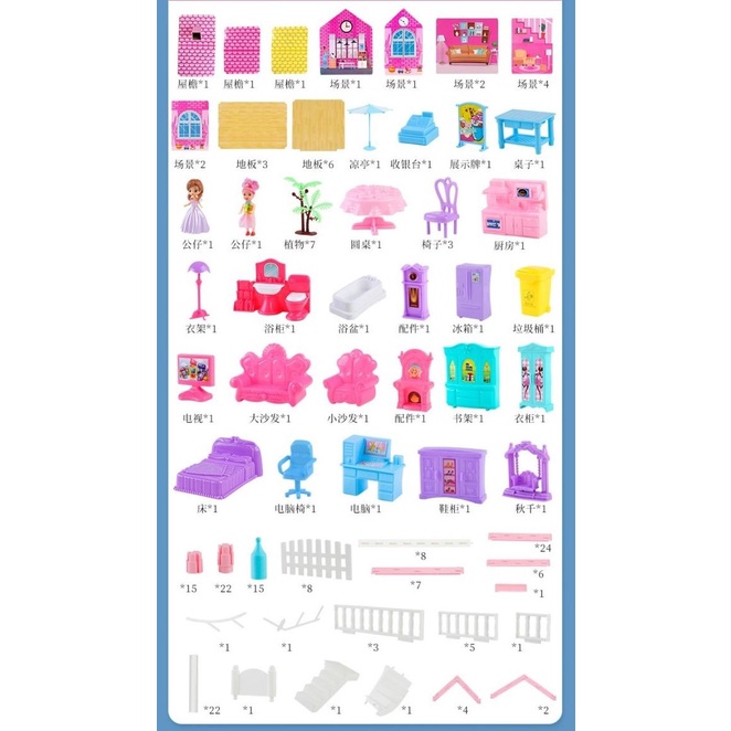 New 4 Lantai Mainan Rumah Rumah Villa Lengkp Boneka Barbie Dan Perabot