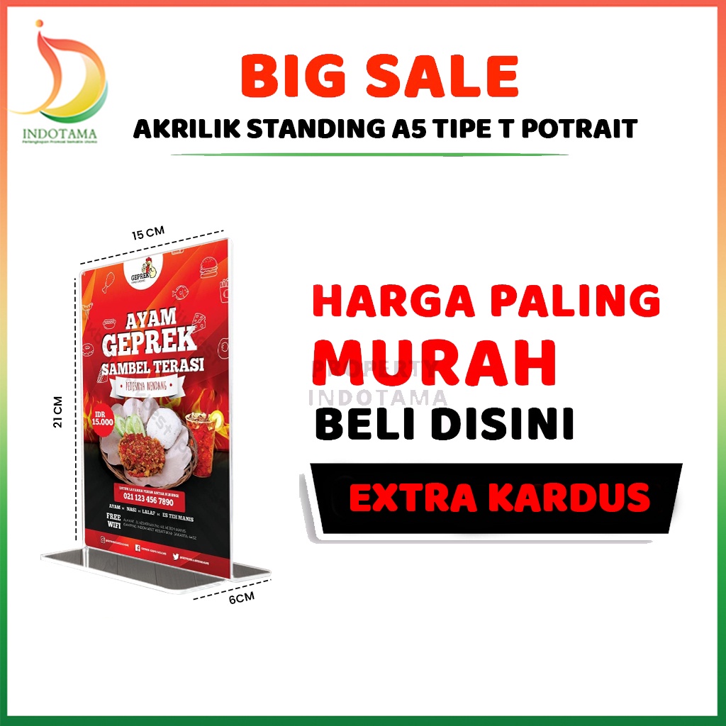 

Standing Akrilik Tent Card Brosur Type T Potrait Ukuran A4, A5, A6, Acrylic Meja 2mm (T POTRAIT) Bening