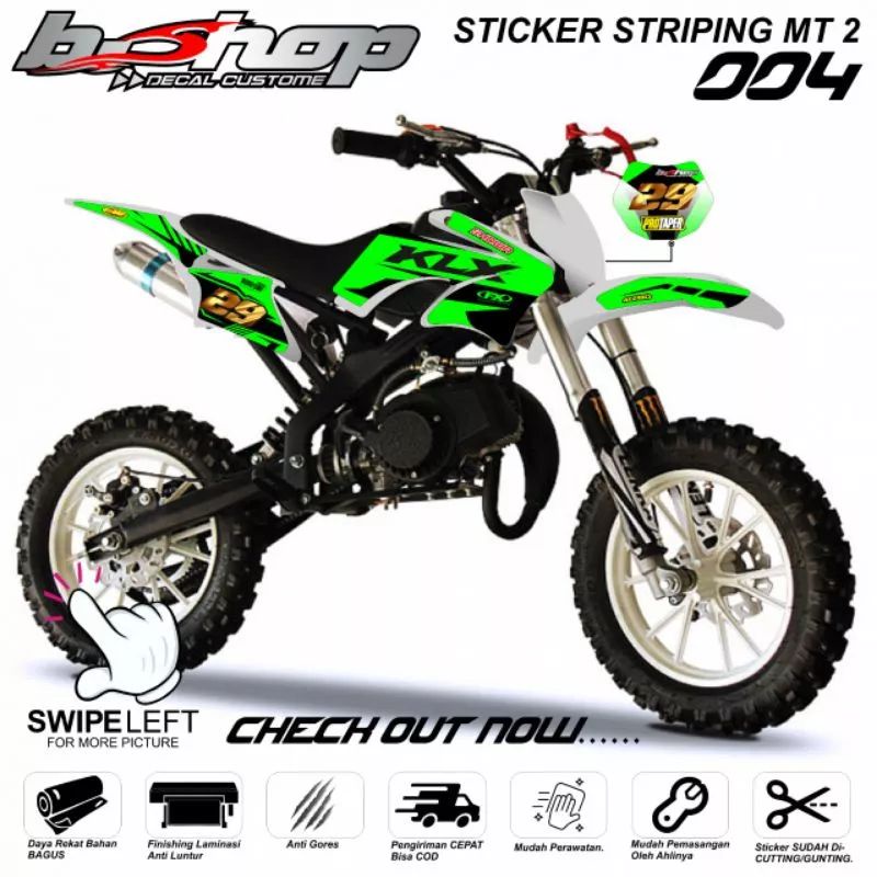 sticker striping motor mini trail MT2 motif KLX variasi warna