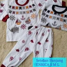 Potong Harga Enrica Setelan Baju Bayi Lengan & Celana Panjang Bahan Kaos Adem Ukuran 0 S M L
