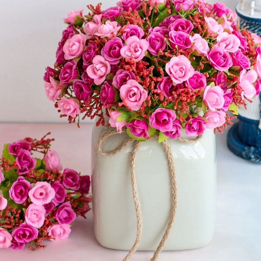 Ready Bunga Mawar Mini Artificial Tanpa Pot Tanaman Hias Plastik Tangkai Rose Krisan Edelweis Kering