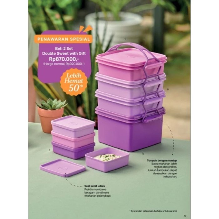 RANTANG SUSUN TUPPERWARE DOUBLE SWEET FREE SQUARE AWAY