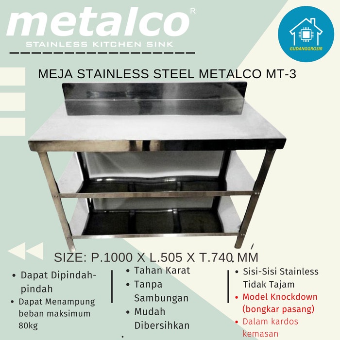 Bestseller Meja Dapur Stainless Steel Metalco Mt3