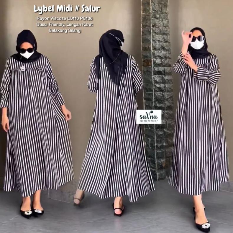 BIG SALE LYBEL MIDI SALUR by SAVNA | GAMIS KATUN SALUR GARIS TERBARU TERPERCAYA
