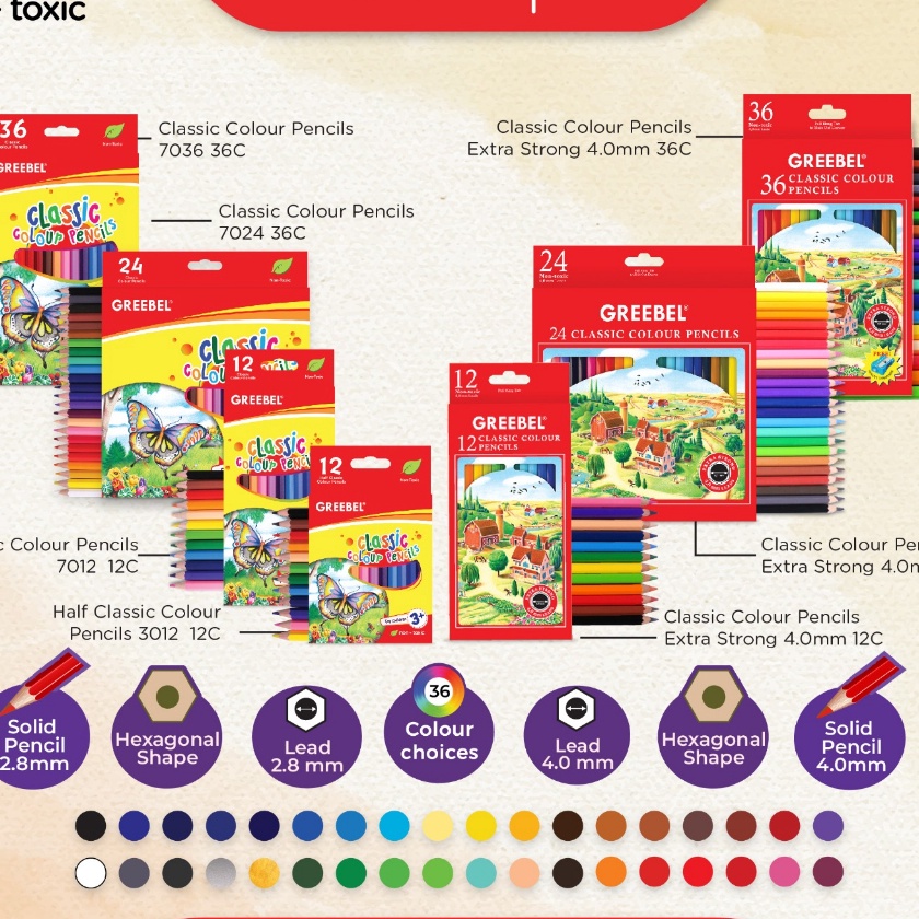 

[7✪O✯/G> GREEBEL Pensil Warna CLASSIC COLOR PENCIL /Coloring/Color/Colour Pencils Cerah tidak beracun utk mewarnai anak -murah..!