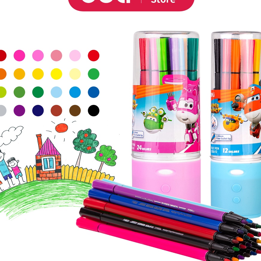 

(PT☼.X♪> Deli Super Wings Felt Pen / Spidol Warna 12/24 Warna Kemasan Tabung EC150-12 EC150-24amanah.!!